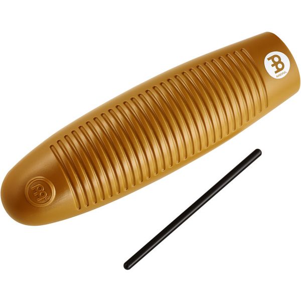 A brown musical instrument with a black stick

Description automatically generated